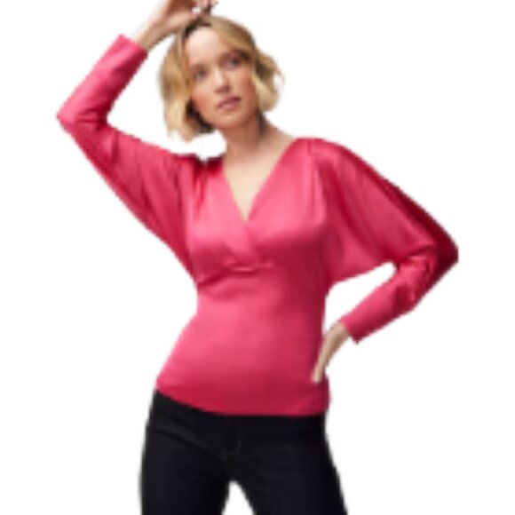 Long Sleeve V-Neck Empire Waist Blouse- Hollywood Pink Sz. 4 - Picture 4 of 15